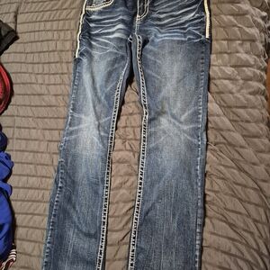 Men's Dark Blue Washed Straight-Leg Jeans